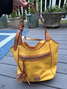 Dooney & Burke Yellow Maddie Shoulder Bag Fringe Zipper